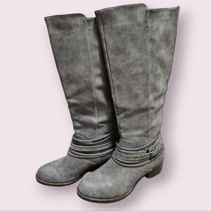 Grey Faux Leather High Calf Boots Size 10M